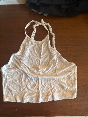 Cream Crochet Strap Halter Crop Top